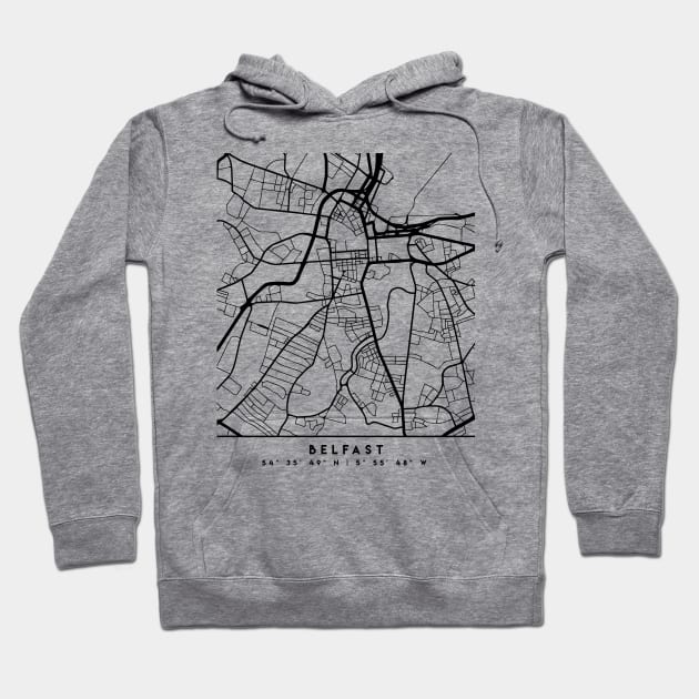 BELFAST NORTHERN IRELAND BLACK CITY STREET MAP ART Hoodie by deificusArt